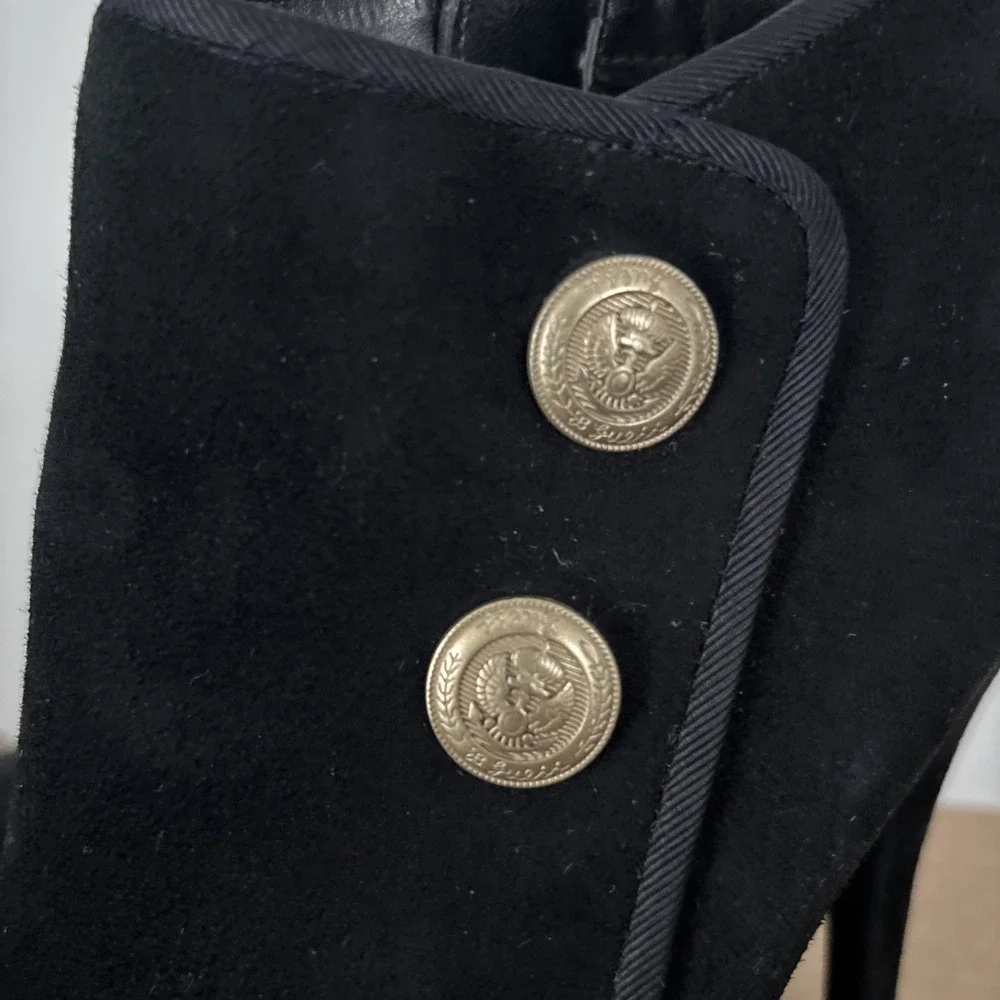 Guess Suede Ankle Boots Gold Button Accents Stiletto Heel Booties Womens Shoes 8